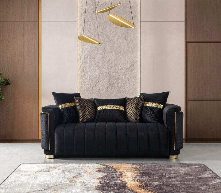 Carlina Black Velvet Sofa &amp; Loveseat
