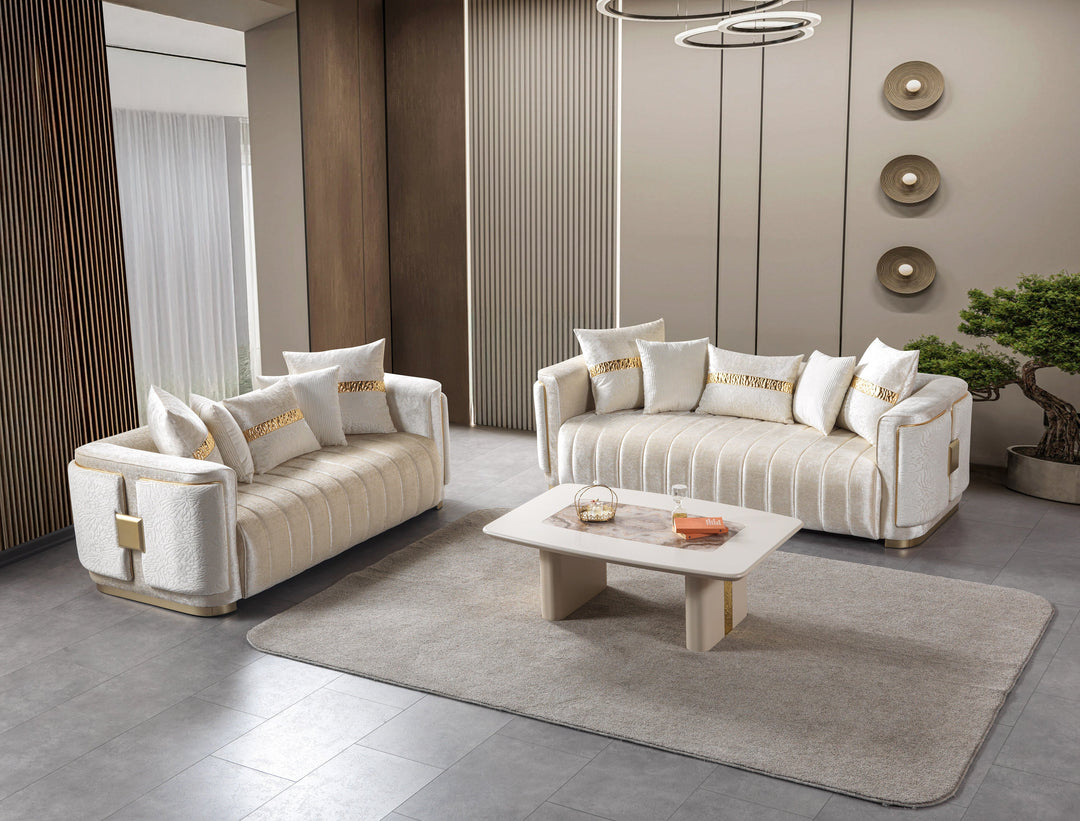 Carlina Ivory Velvet Sofa &amp; Loveseat