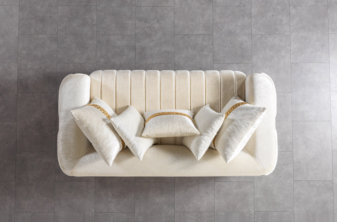 Carlina Ivory Velvet Loveseat 77"