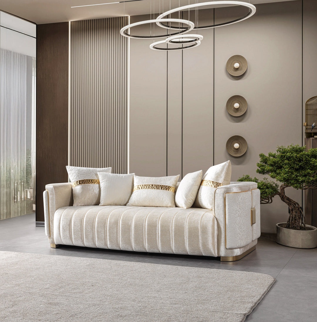 Carlina Ivory Velvet Sofa &amp; Loveseat