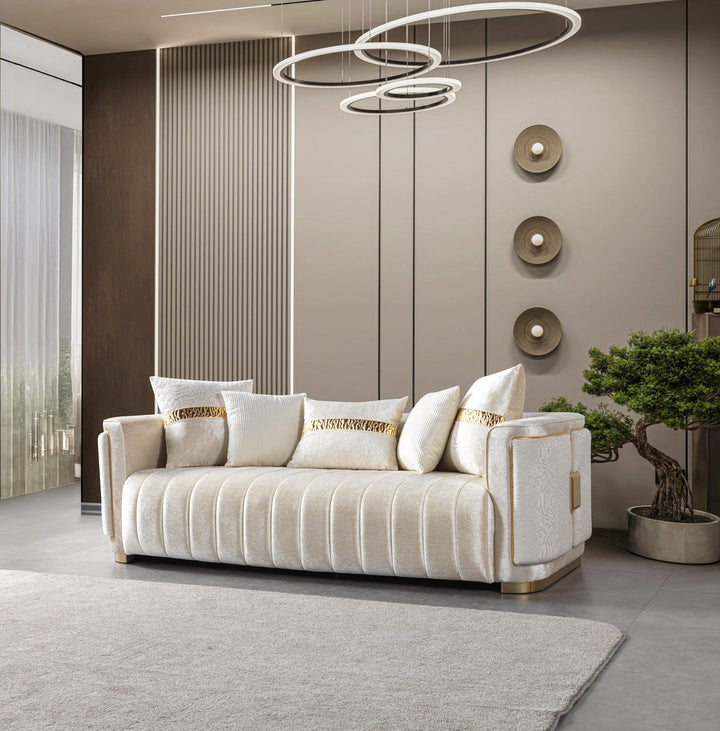 Carlina Ivory Velvet Sofa &amp; Loveseat