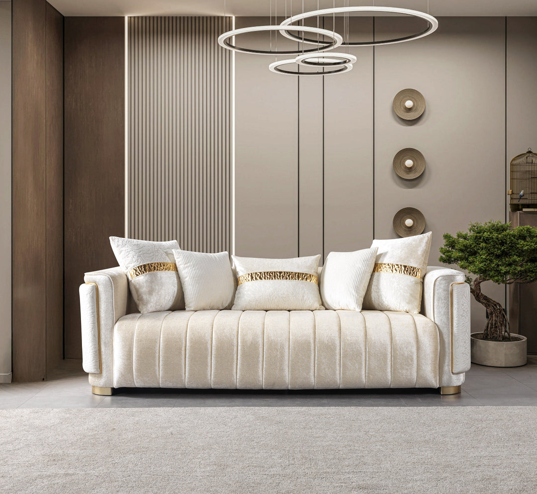 Carlina Ivory Velvet Sofa &amp; Loveseat