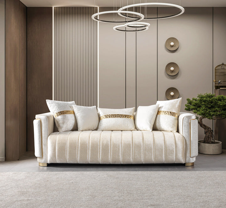Carlina Ivory Velvet Sofa &amp; Loveseat