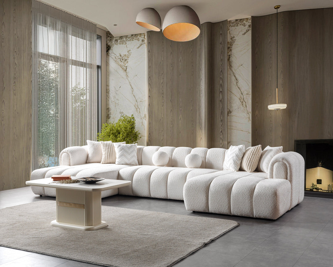 Lis Ivory Boucle Double Chaise 147" Sectional[ETA: 8/15]