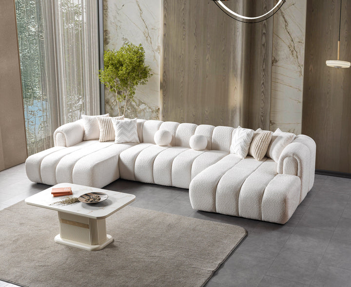 Lis Ivory Boucle Double Chaise 147" Sectional[ETA: 8/15]