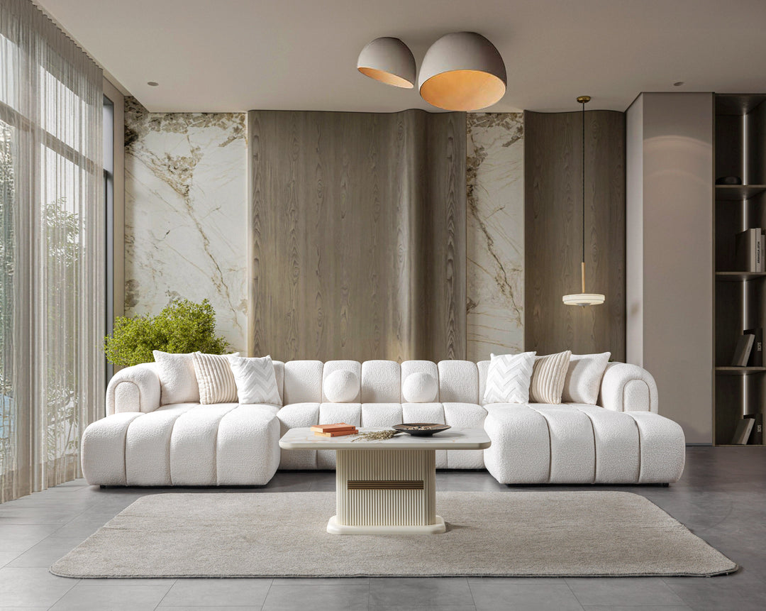 Lis Ivory Boucle Double Chaise 147" Sectional[ETA: 8/15]