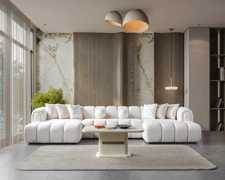 Lis Ivory Boucle Double Chaise 147" Sectional[ETA: 8/15]