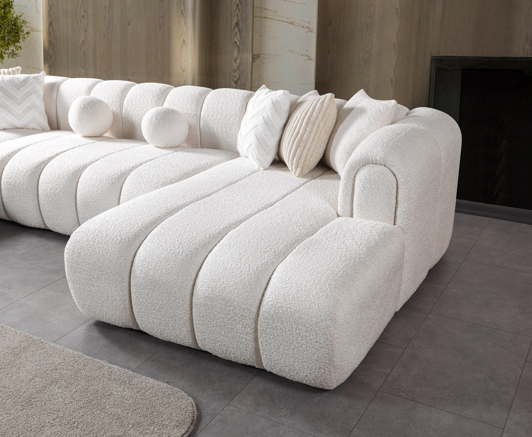 Lis Ivory Boucle Double Chaise 147" Sectional[ETA: 8/15]