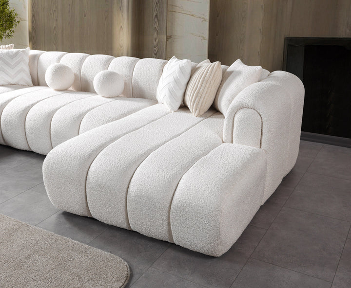 Lis Ivory Boucle Double Chaise 147" Sectional[ETA: 8/15]