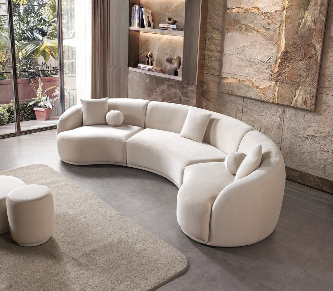 Bonita Ivory Velvet 3-Piece Curved 138" Sectional