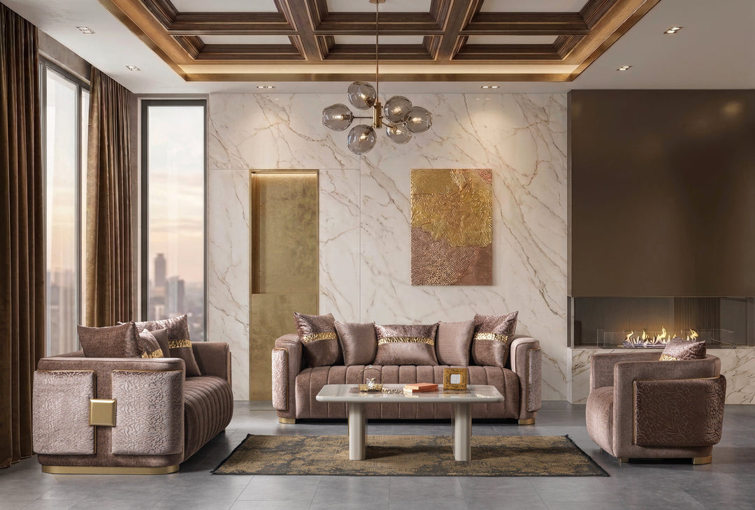 Carlina Coffee Velvet Sofa &amp; Loveseat