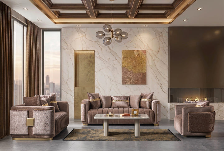 Carlina Coffee Velvet Sofa &amp; Loveseat