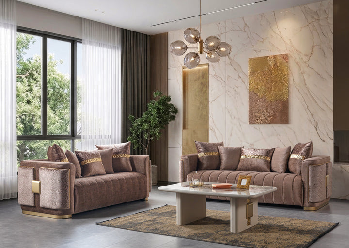 Carlina Coffee Velvet Sofa &amp; Loveseat