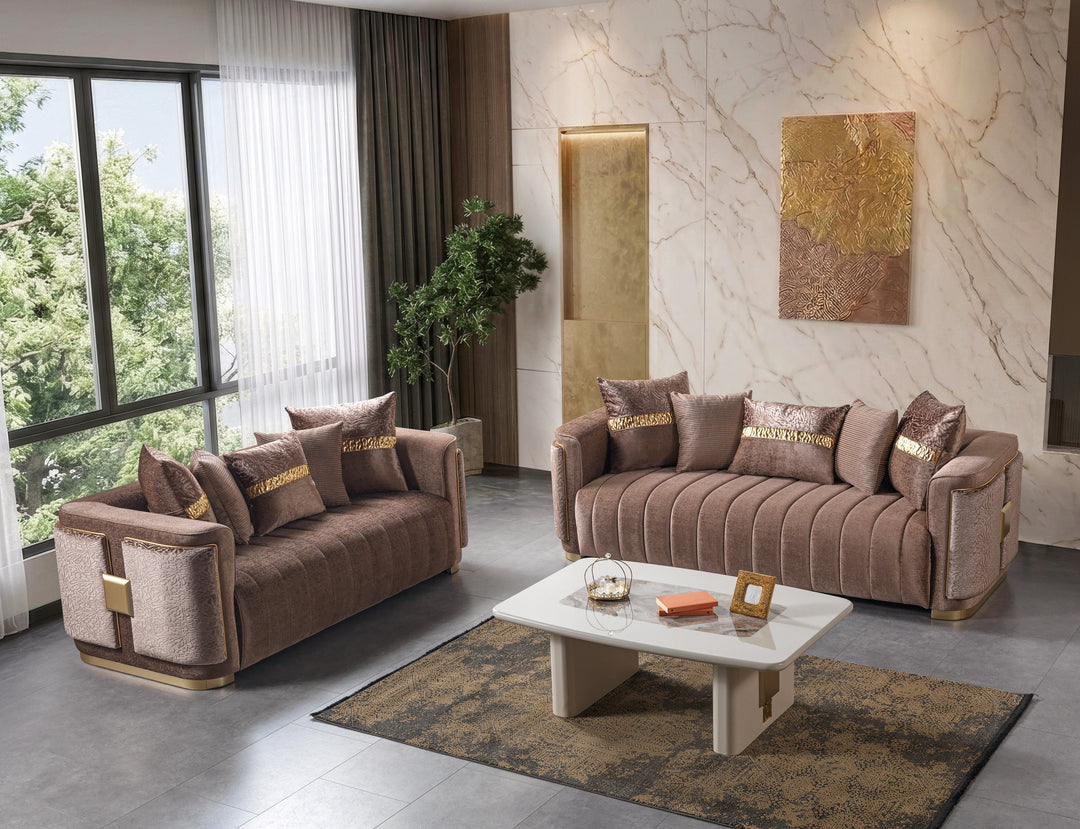 Carlina Coffee Velvet Sofa &amp; Loveseat