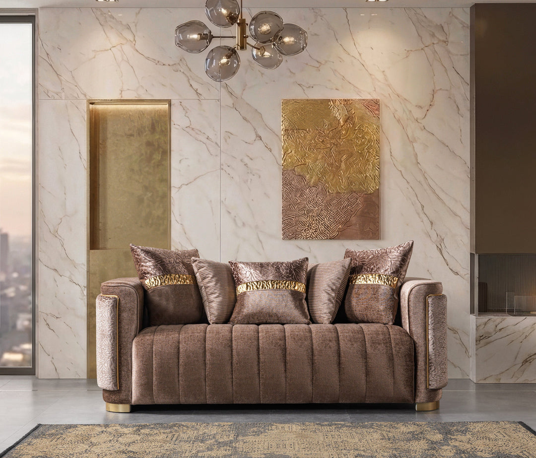 Carlina Coffee Velvet Sofa &amp; Loveseat