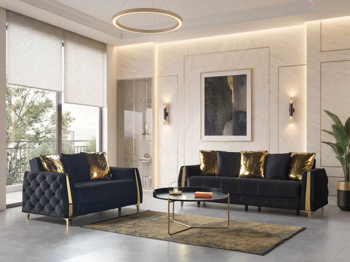 Florence Black Velvet Sofa 88" &amp; Loveseat 64"