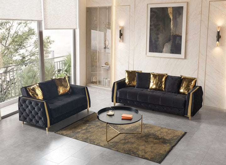 Florence Black Velvet Sofa 88" &amp; Loveseat 64"