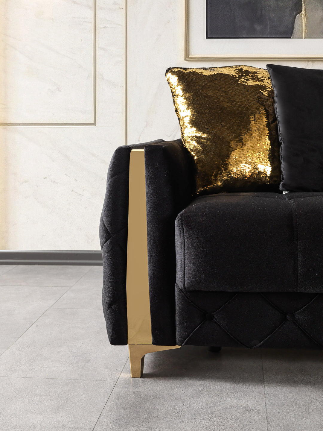 Florence Black Velvet Sofa 88" &amp; Loveseat 64"