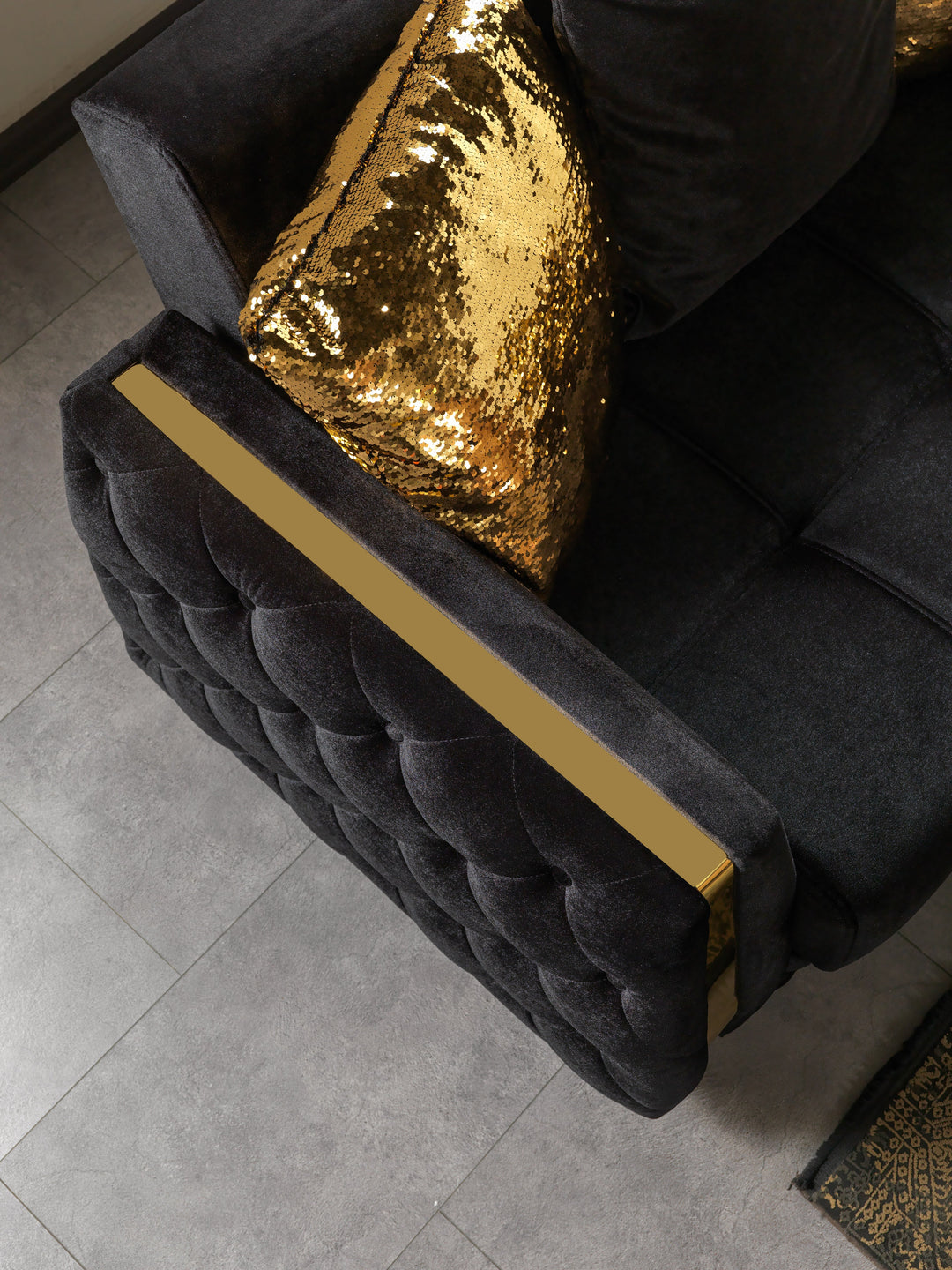 Florence Black Velvet Sofa 88" &amp; Loveseat 64"