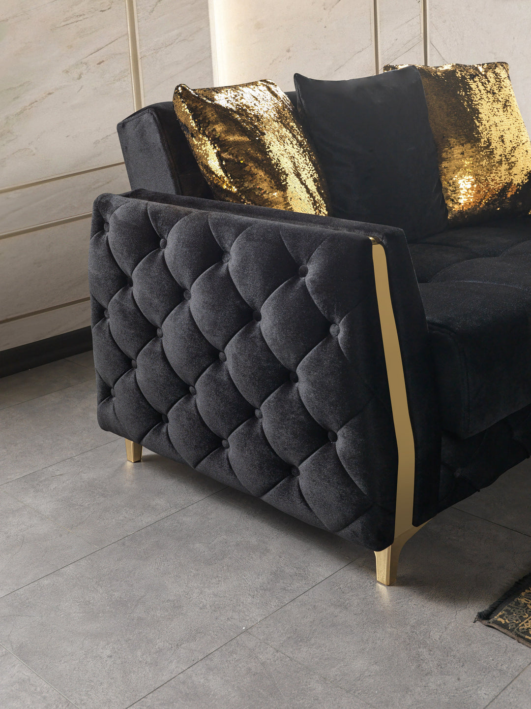 Florence Black Velvet Sofa 88" &amp; Loveseat 64"