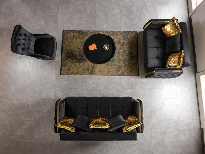 Florence Black Velvet Sofa 88" &amp; Loveseat 64"