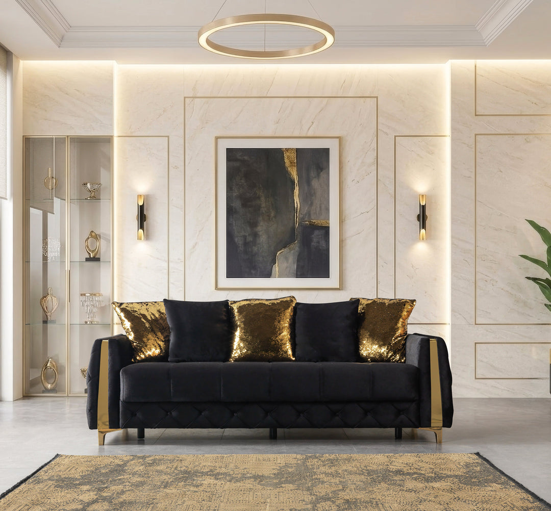 Florence Black Velvet Sofa 88" &amp; Loveseat 64"
