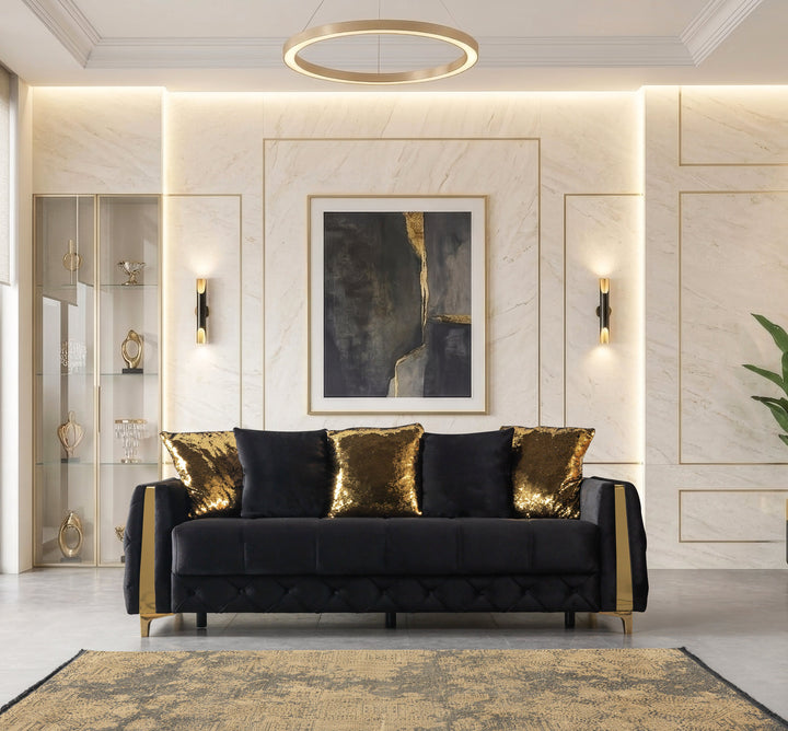 Florence Black Velvet Sofa 88" &amp; Loveseat 64"