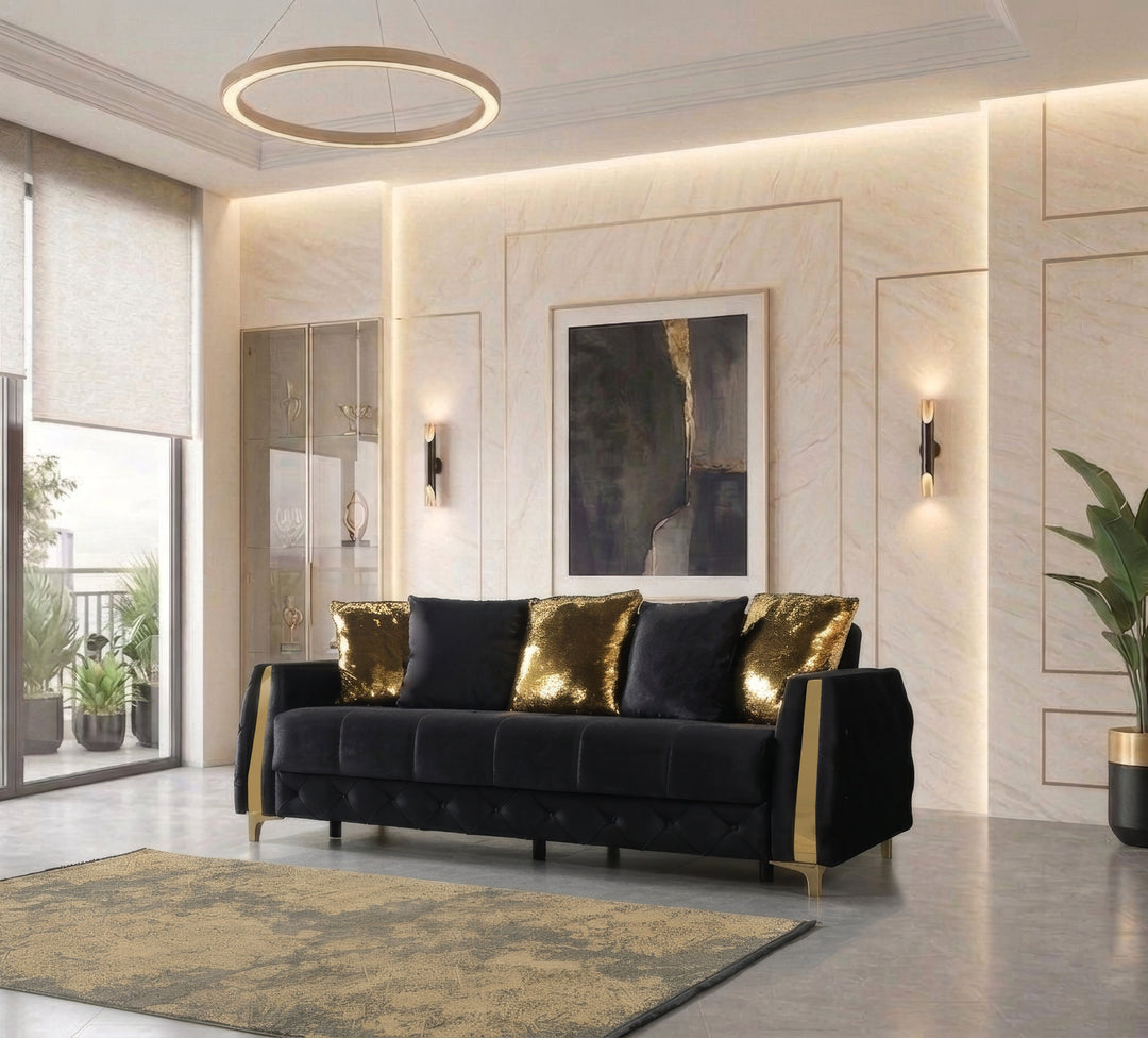 Florence Black Velvet Sofa 88" &amp; Loveseat 64"