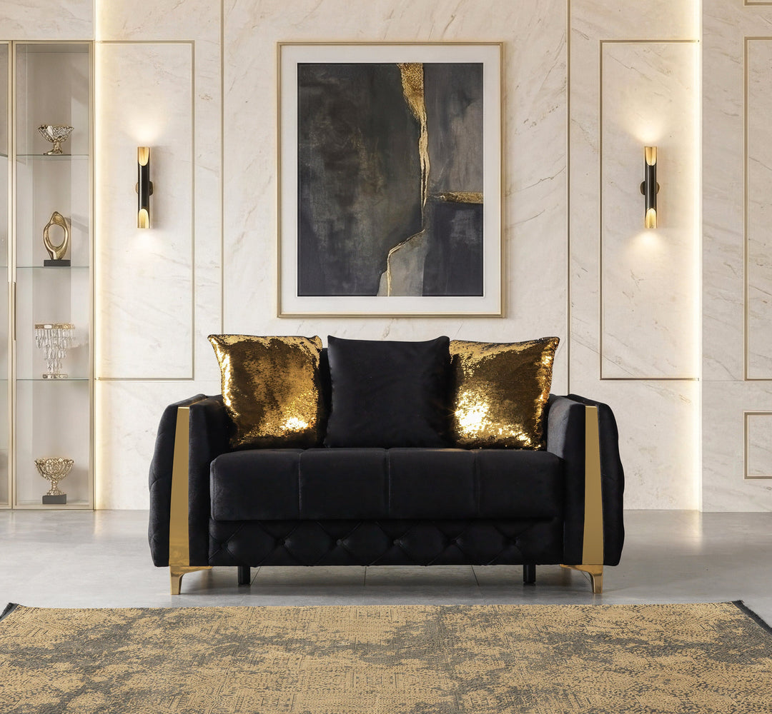 Florence Black Velvet Sofa 88" &amp; Loveseat 64"