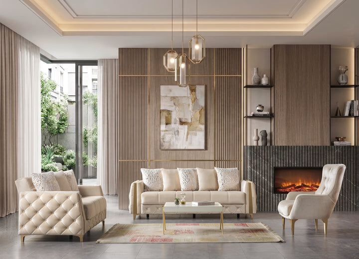 Florence Ivory Velvet Sofa 88" &amp; Loveseat 64"