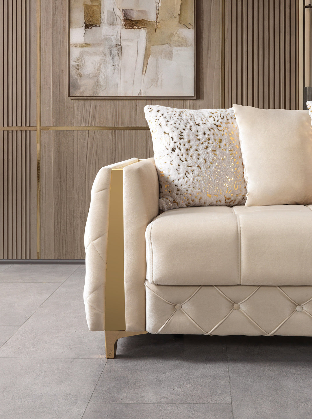 Florence Ivory Velvet Sofa 88" &amp; Loveseat 64"