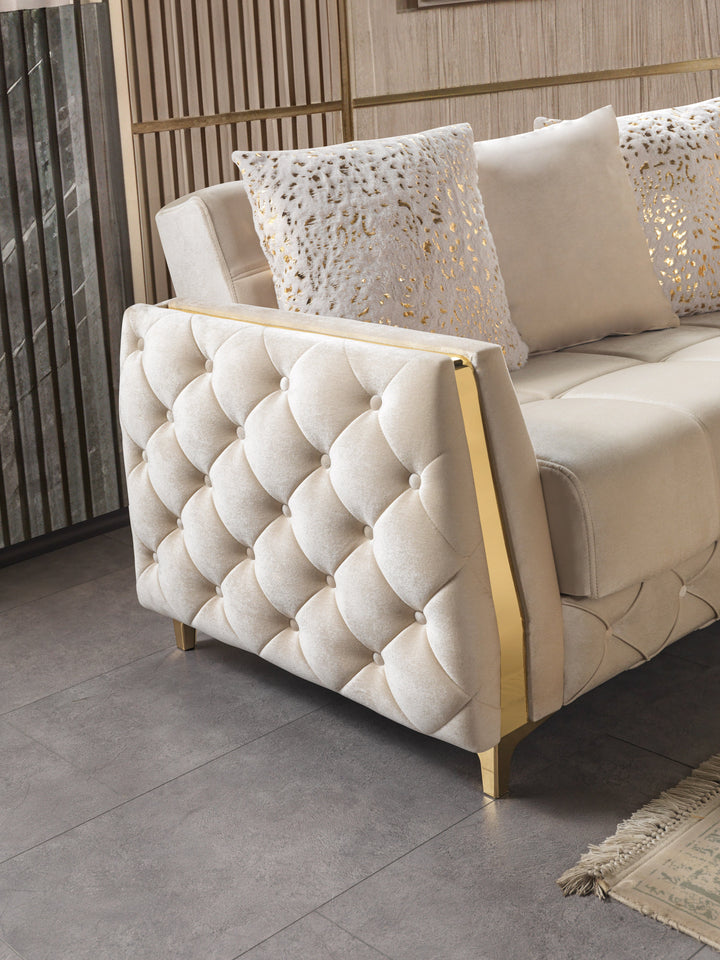 Florence Ivory Velvet Sofa 88" &amp; Loveseat 64"