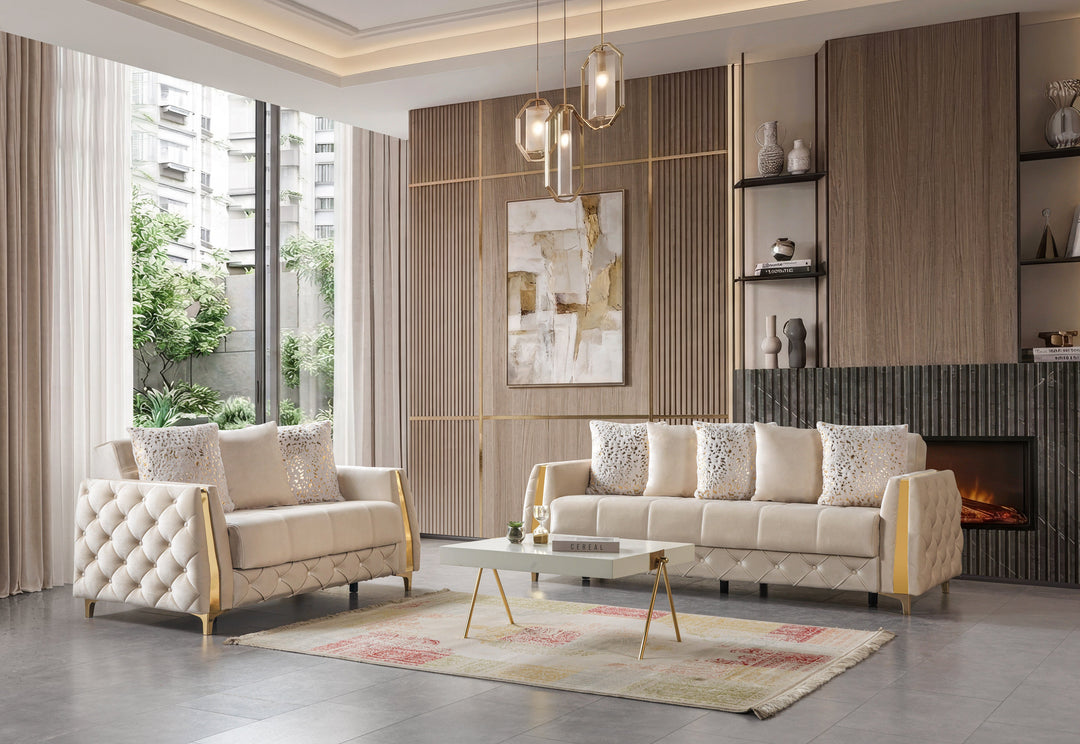 Florence Ivory Velvet Sofa 88" &amp; Loveseat 64"