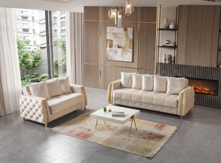 Florence Ivory Velvet Sofa 88" &amp; Loveseat 64"