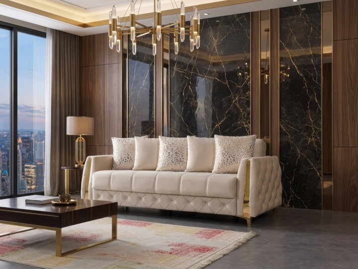 Florence Ivory Velvet Sofa 88" &amp; Loveseat 64"