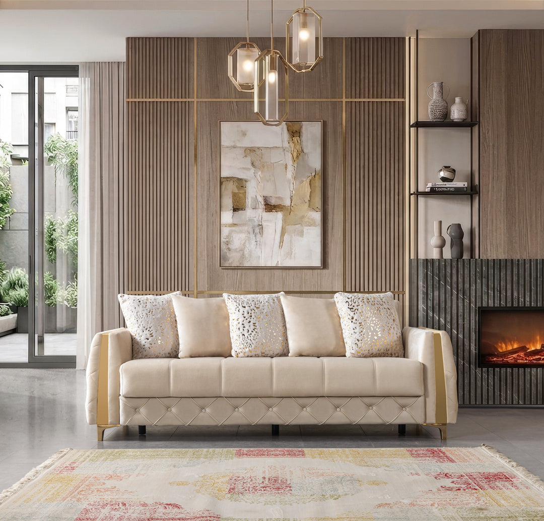 Florence Ivory Velvet Sofa 88" &amp; Loveseat 64"