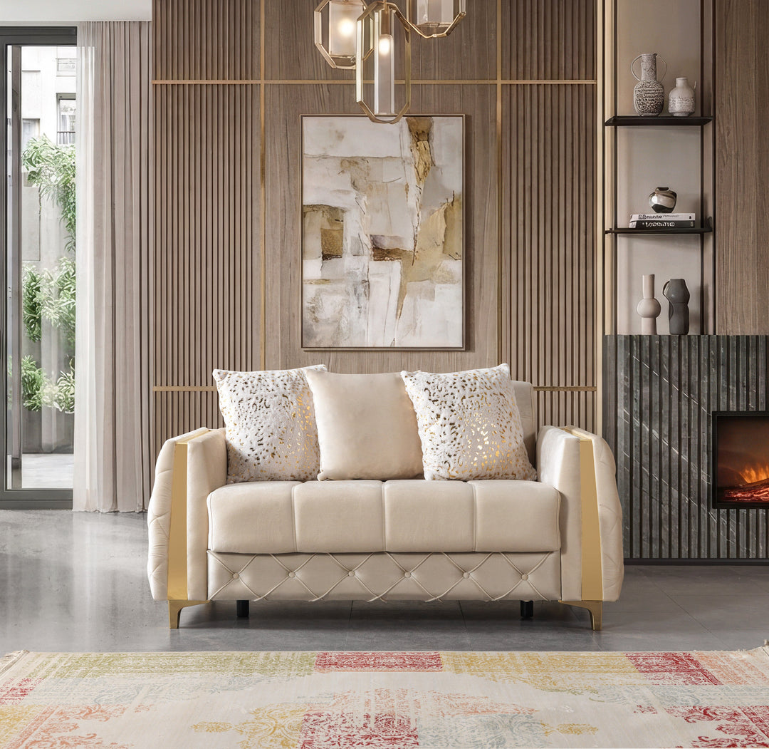 Florence Ivory Velvet Sofa 88" &amp; Loveseat 64"