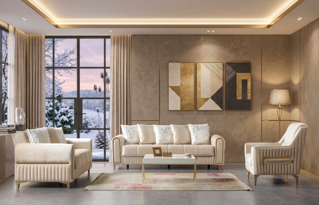 Sandra Ivory Velvet Sofa 88" &amp; Loveseat 64"