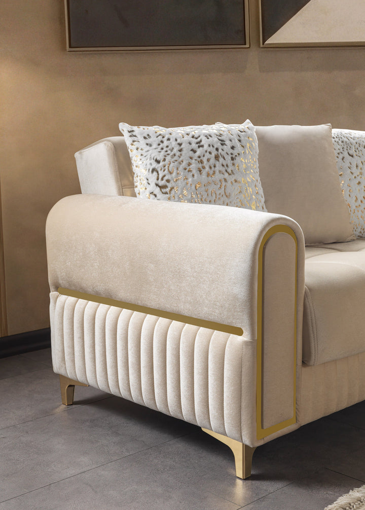 Sandra Ivory Velvet Sofa 88" &amp; Loveseat 64"