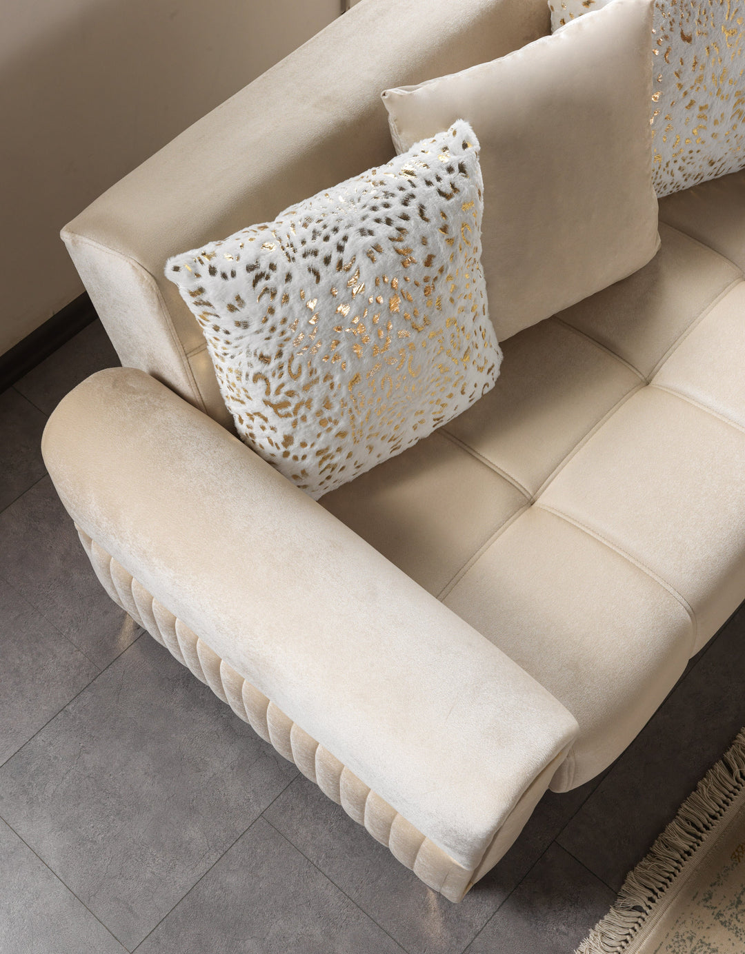 Sandra Ivory Velvet Sofa 88" &amp; Loveseat 64"