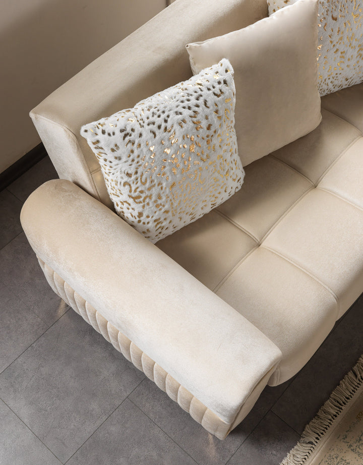 Sandra Ivory Velvet Sofa 88" &amp; Loveseat 64"