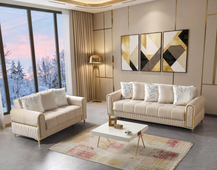 Sandra Ivory Velvet Sofa 88" &amp; Loveseat 64"