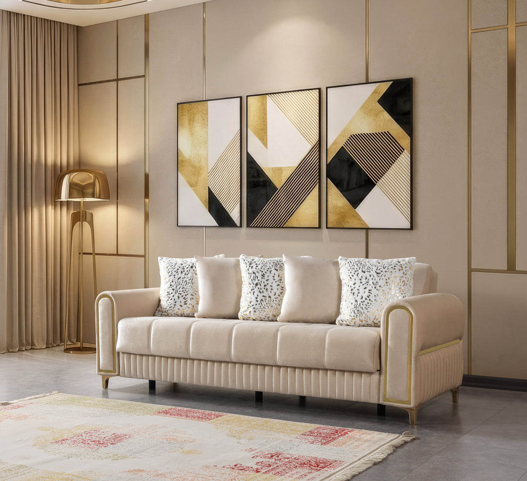 Sandra Ivory Velvet Sofa 88" &amp; Loveseat 64"