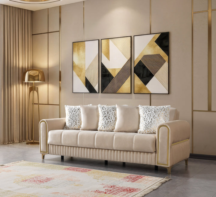 Sandra Ivory Velvet Sofa 88" &amp; Loveseat 64"