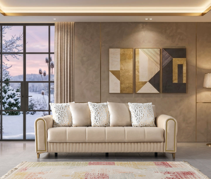 Sandra Ivory Velvet Sofa 88" &amp; Loveseat 64"
