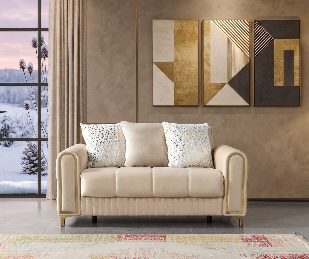 Sandra Ivory Velvet Sofa 88" &amp; Loveseat 64"