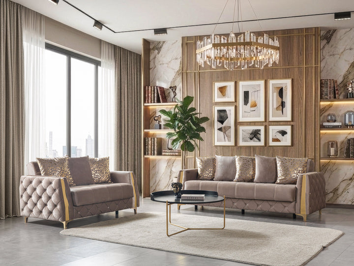 Florence Coffee Velvet Sofa 88" &amp; Loveseat 64"