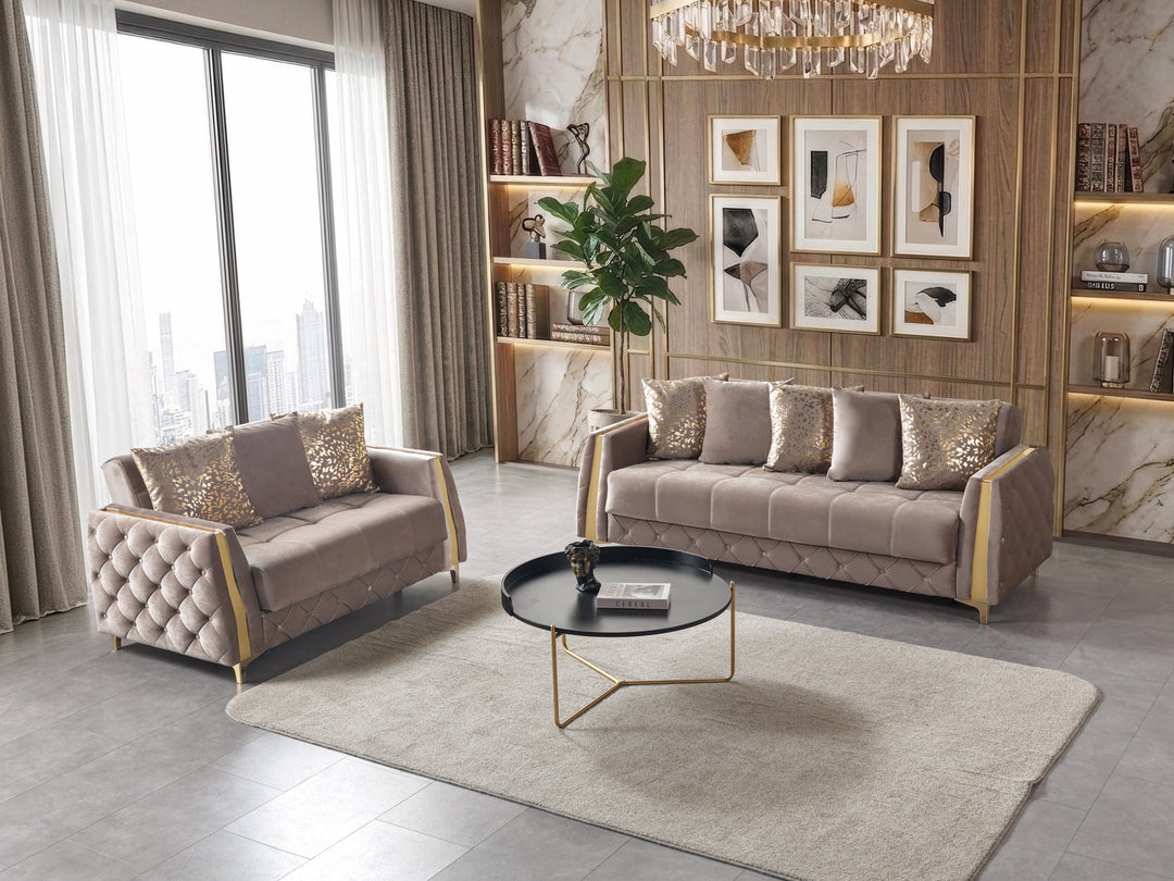 Florence Coffee Velvet Sofa 88" &amp; Loveseat 64"
