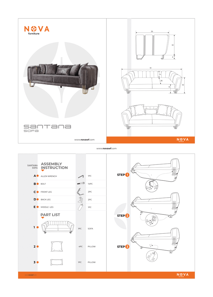 Santana Coffee Velvet Sofa