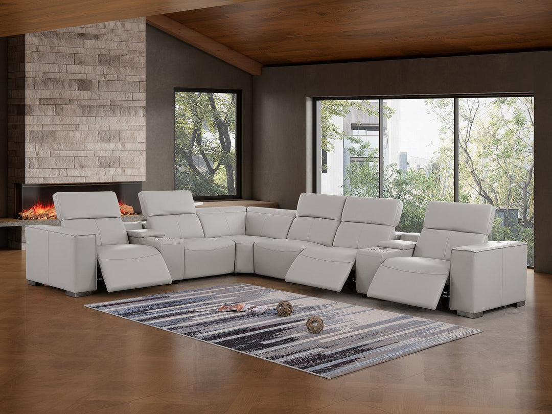1208 - 8 Piece L Shaped Leather Sectional With 3 Power Recliners &amp; Power Headrests